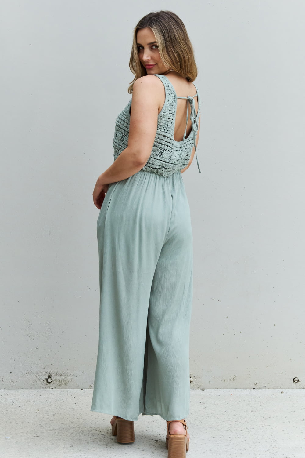 Check Me Out Full Size Crochet Detail Jumpsuit