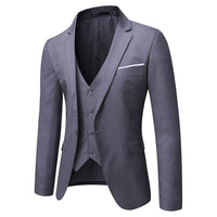 WULFUL Men’s Suit Slim Fit One Button 3-Piece Suit Blazer Dress Business Wedding Party Jacket Vest & Pants Dark Grey