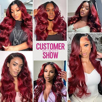 AMIRTY 200 Density 13x6 Burgundy Lace Front Wigs Human Hair Pre Plucked 13x6 HD Transparent 1B/99J Lace Front Wigs Human Hair dark cherry Red Wig Human Hair for Women Glueless Wig 18Inch