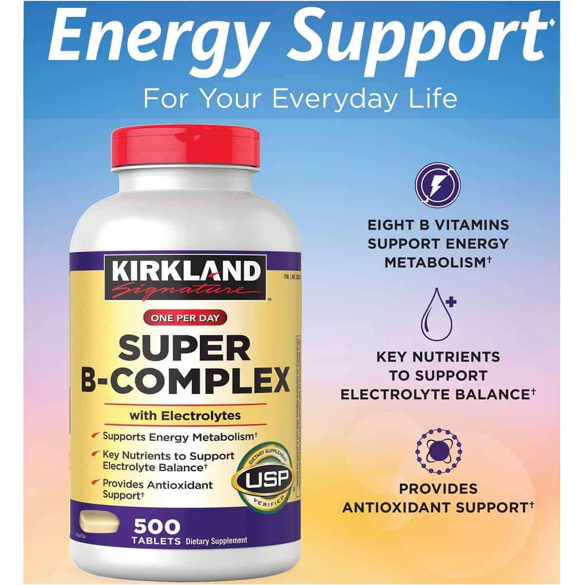 Kirkland Signature – Super B-Complex with Electrolytes 500 Tablets + Vitamin D3 2000IU, 600 Softgels + Vitamin B12 5000mcg, Cherry Flavor, 300 Tablets (Bundle of 3 Units Total)