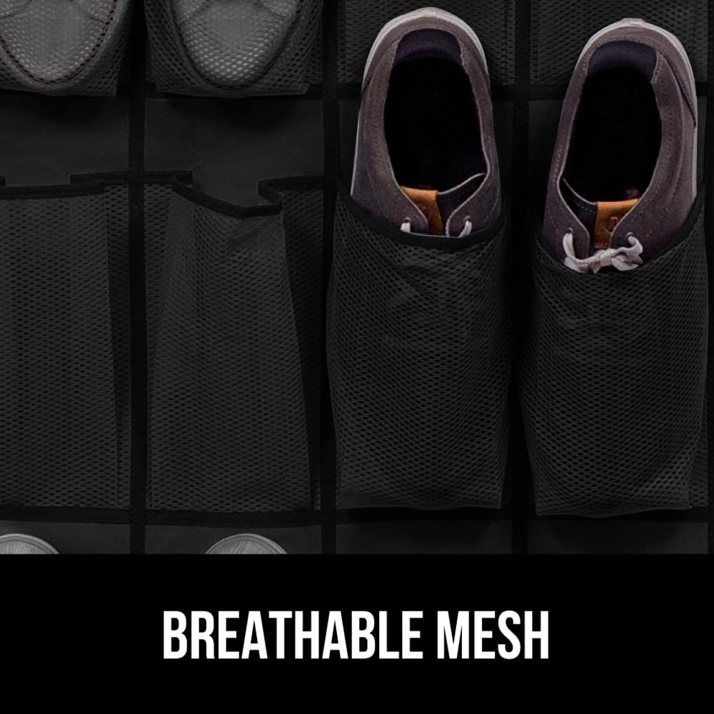 Gorilla Grip Slip Resistant Breathable Space Saving Mesh Large 24 Pocket Shoe Organizer, Up to 40 Pounds, Over the Door, Sturdy Closet Storage Rack Hangs on Closets for Shoes, Sneakers, Black