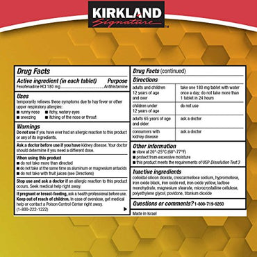 Kirkland Signature Aller-FEX 180 mg, 180 Tablets (2 Pack)Q