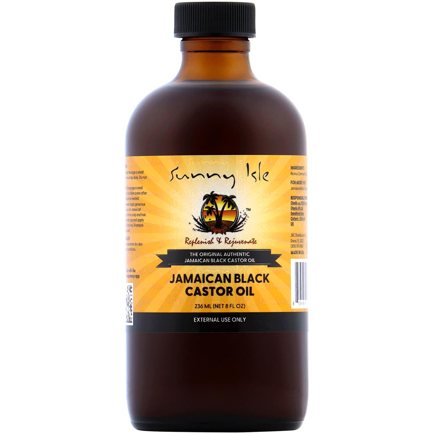 Sunny Isle Jamaican Black Castor Oil 8oz | 100% Natural Treatment for Hair, Scalp and Skin