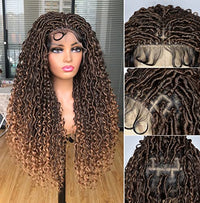 Annivia Goddess Faux Locs Wigs for Black Women 30inch Full Lace Goddess Bohemia Locs Braided Wigs with Baby Hair Hippie Locs Twist Synthetic Goddess Wig with Curly Ends（Ombre Blonde）