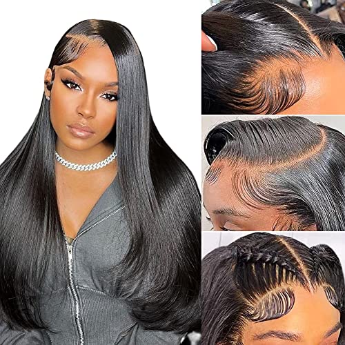 Ossilee Straight Lace Front Wigs Human Hair Pre Plucked 180% Density 13x4 HD Transparent Lace Frontal Wigs for Black Women Glueless 10A Brazilian Virgin Human Hair Wig Natrual Hairline (18 Inch)