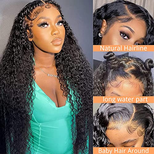 Water Wave Lace Front Wigs Human Hair Pre Plucked 13x4 HD Deep Wave Curly Lace Front Wigs for Black Women Human Hair Glueless 200 Density Brazilian Transparent Lace Frontal Wet and Wavy Wigs 24 Inch