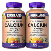 Kirkland Signature Calcium 500 mg with D3 & Zinc, Adult Gummies, 120 Count, 2 Bottles Total 240 Count