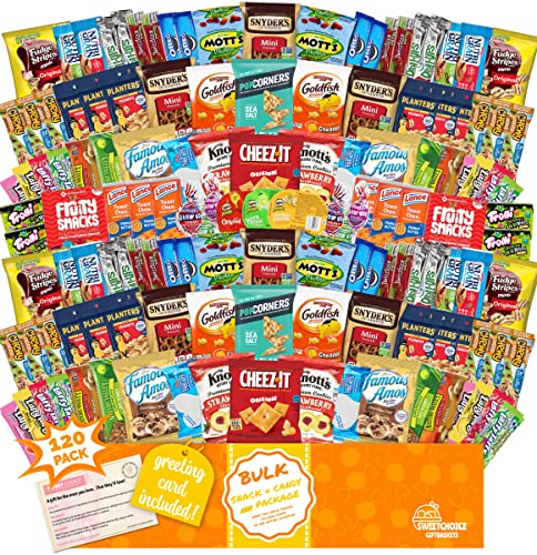 Snack Box Care Package (120 Count) Variety Snacks valentines day Gift Box - College Students,Back to school Military, Work or Home - Chips Cookies & Candy! Sweet Choice