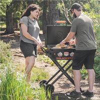 Blackstone 1935 On The Go Scissor-Leg Two Burners Gas Hood, Wheels, Side Shelf Heavy Duty Outdoor Stainless Steel Griddle for Backyard, Patio Camping, 22, Black