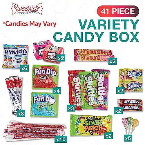 Assorted Candy Box - Gift Basket Snack Box Variety Pack - Food Gift Baskets for Women and Men - Valentine's Day, Birthday Box, Movie Night, Inmate Care Packages - Snack Boxes for Adults and Kids - Crave Box Care Package, 41 pcs