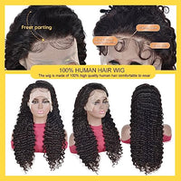 Deep Wave Lace Front Wigs Human Hair 28 Inch 13x6 Glueless Wigs Human Hair Pre Plucked Curly Human Hair Wigs for Women HD Transparent Lace Frontal Wigs 180% Density Deep Wave Wig Natural Color