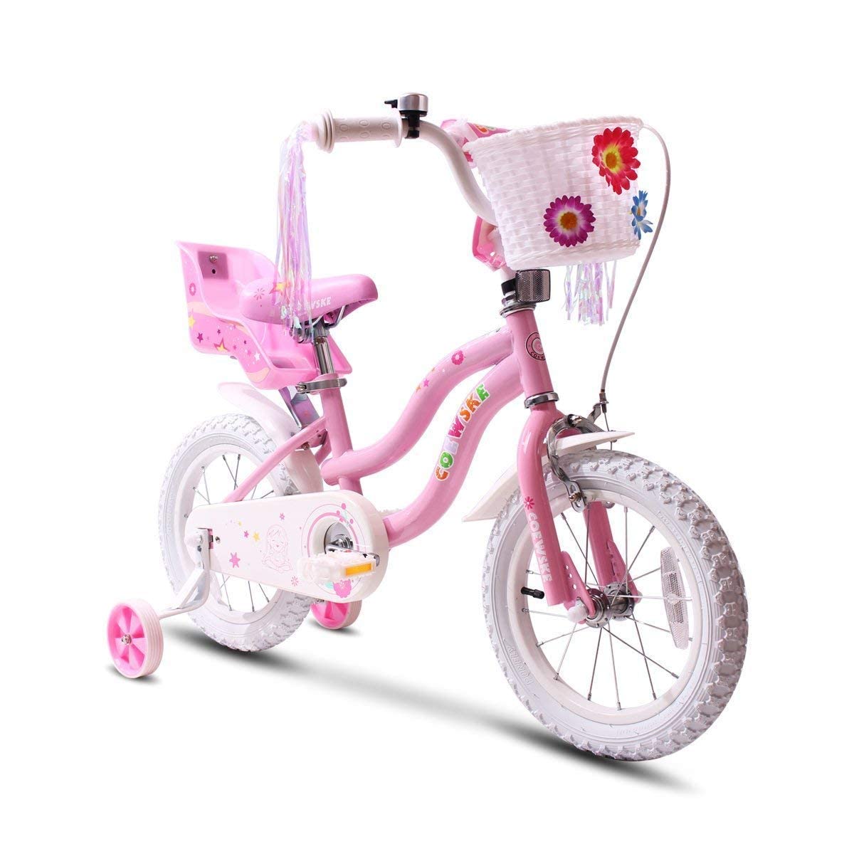 COEWSKE Kid's Bike Steel Frame Children Bicycle Little Princess Style 16 Inch with Training Wheel (16" Pink)