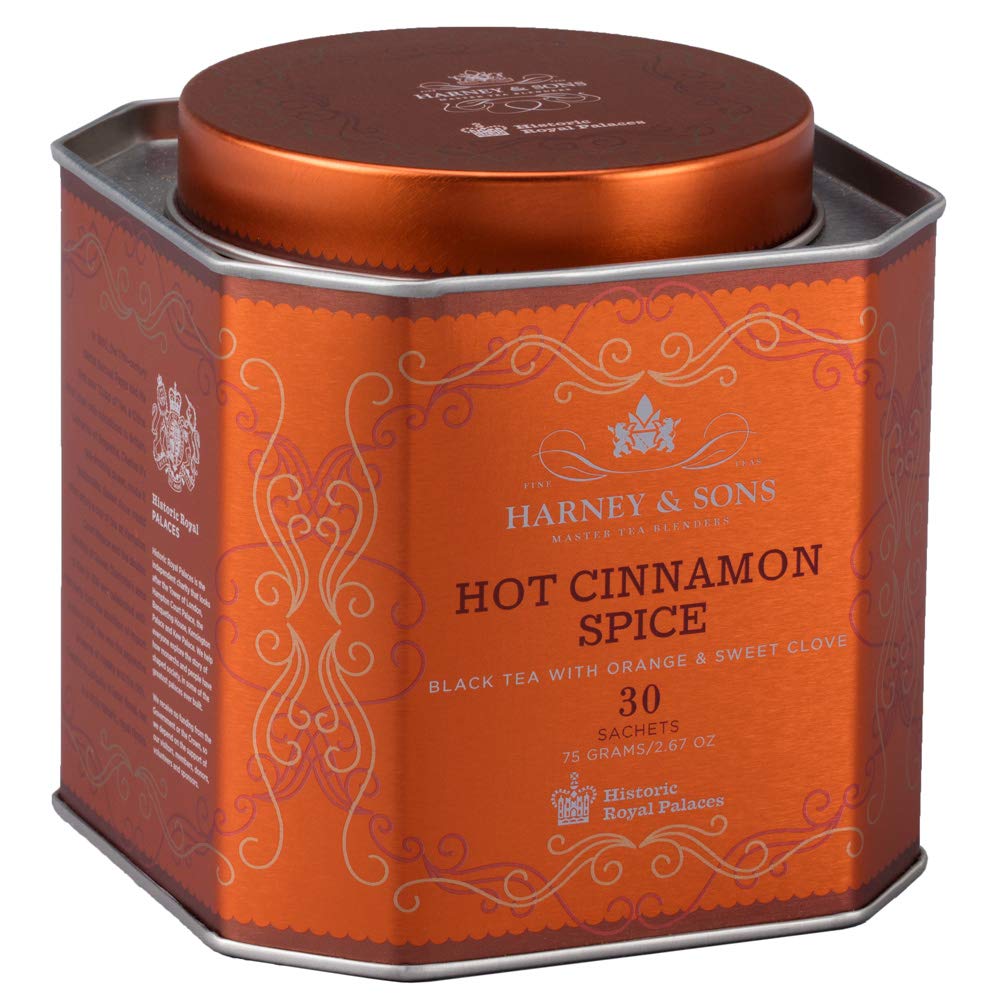 Harney & Sons Hot Cinnamon Spice Tea Tin - Black Tea with Orange & Sweet Clove - 2.67 Ounces, 30 Sachets