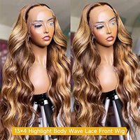 Honey Blonde Ombre Lace Front Wig Human Hair Pre Plucked 28 Inch 13x4 HD Transparent 4/27 Highlight lace frontal Wigs with Baby Hair 180% Density Colored Body Wave Lace Front wigs Human Hair