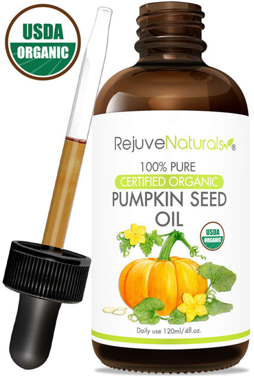 Organic Pumpkin Seed Oil (LARGE 4-OZ Bottle) USDA Certified Organic, 100% Pure, Cold Pressed. Boost Hair Growth for Eyelashes, Eyebrows & Hair. Overactive Bladder Control for Men & Women. Moisturizer