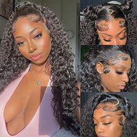 13x6 Deep Wave Lace Front Wigs Human Hair Deep Wave HD Lace Frontal Wigs Human Hair for Black Woman Glueless Curly Lace Front Wig Pre Plucked with Baby Hair 150% Density Natural Color (20 inch)