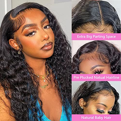 IFTIME 13x4 Deep Wave Lace Front Wigs Human Hair 18 inch Curly Lace Front Wig Human Hair Deep Wave Wig for Women Pre Plucked with Baby Hair HD Transparent Lace Frontal Wigs Human Hair 180% Density