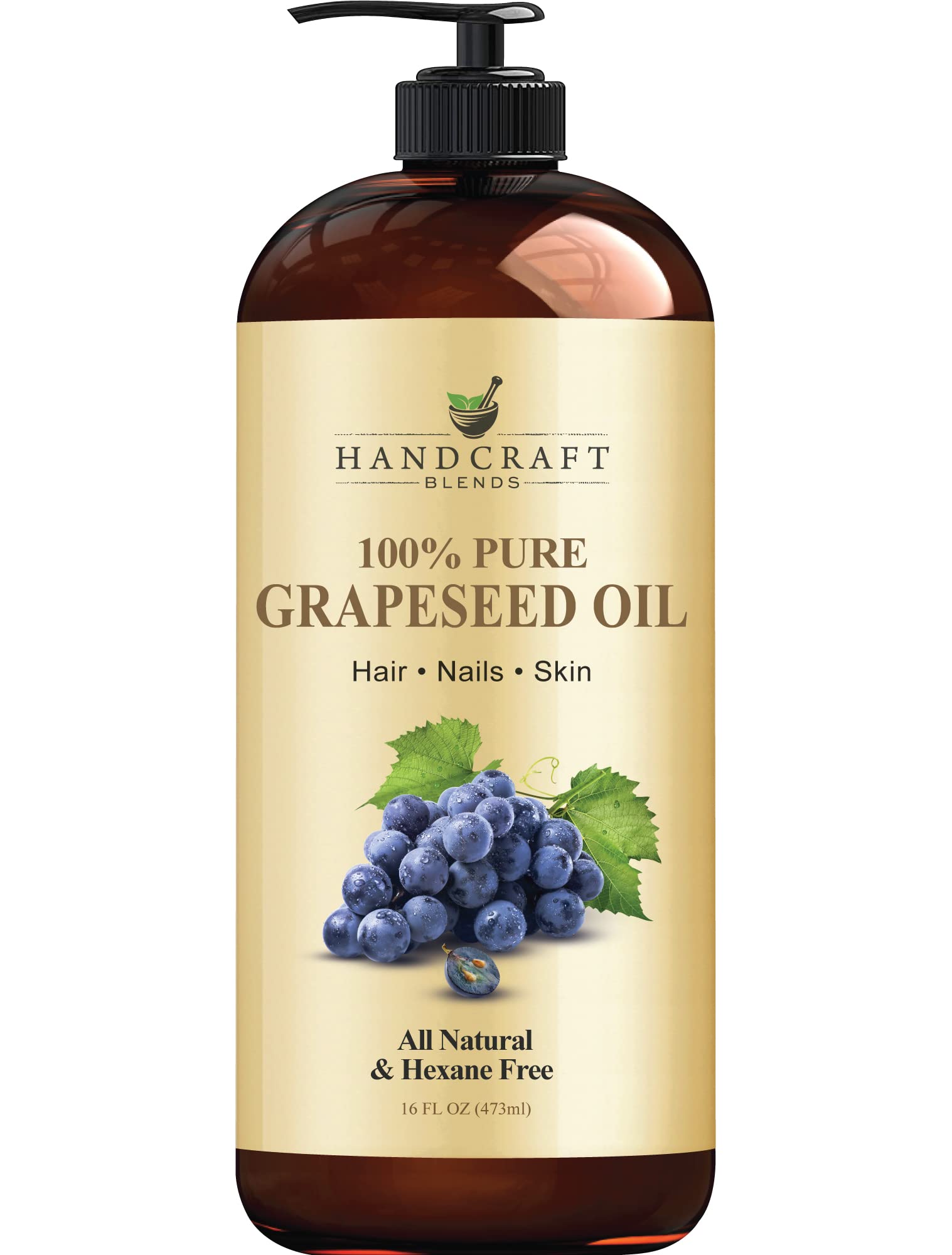 Handcraft Blends Grapeseed Oil - 100% Pure and Natural - Premium Therapeutic Grade Carrier Oil for Aromatherapy, Massage, Moisturizing Skin and Hair - Huge 16 fl. Oz