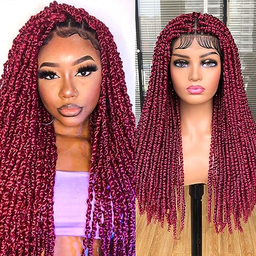 Annivia Passion Twist braided Wigs for Black Women Full Lace knotless braided wigs With Baby Hair Passion Twist Water Wave Crochet Hair Premium Synthetic Lace Faux Locs Braiding Wig 22Inch