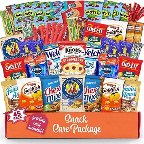Variety Snack Care Package (45 Count) Gift Box for Teens - Fathers Day Goodie Food Arrangement for Dad - Birthday Candy Basket for Men, Women, Boys, Girls, Kid, Adult, College Student - Prime Delivery