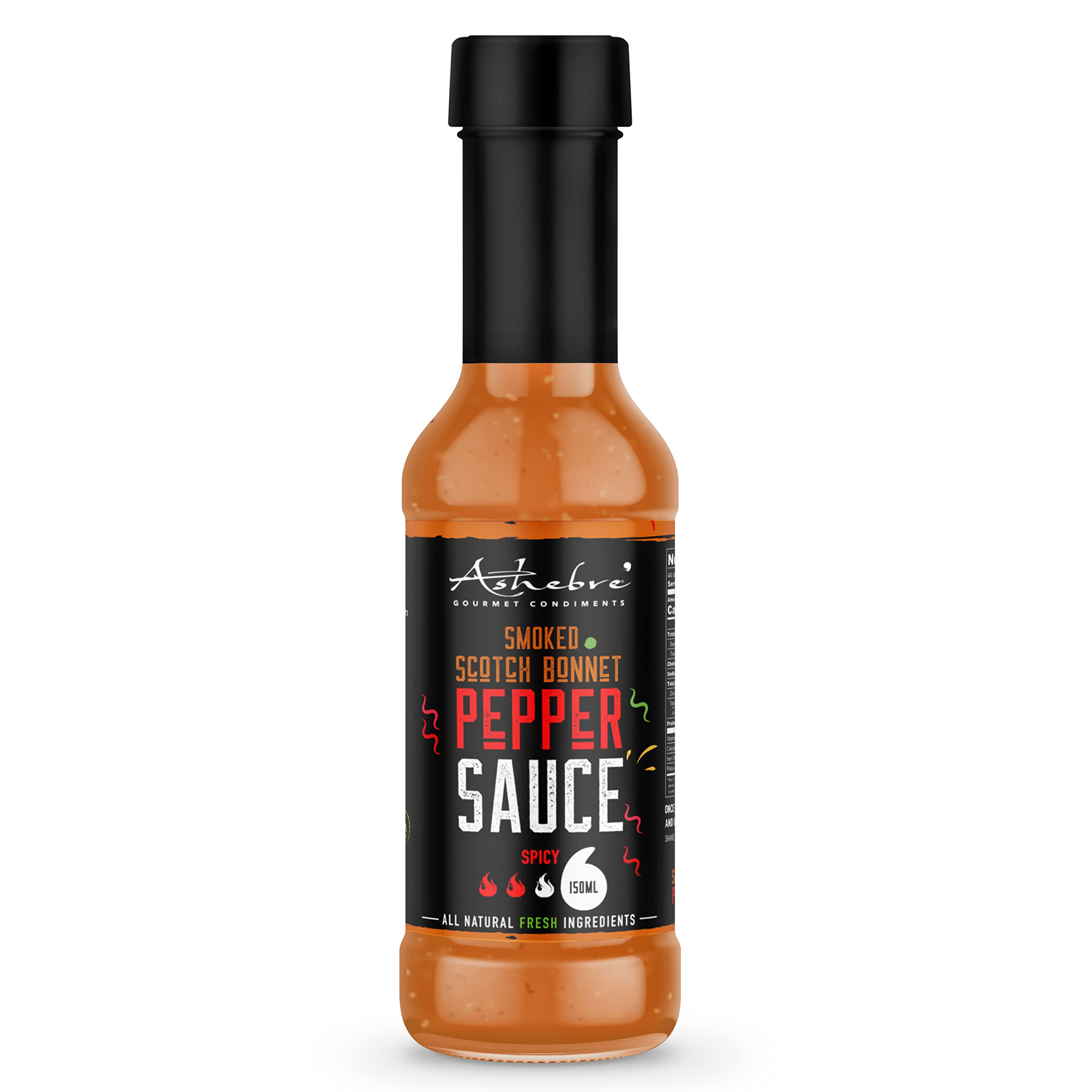 Ashebre Spicy Smoked Scotch Bonnet Pepper Sauce - Gourmet Gluten-Free Hot Sauce - Product of Jamaica, Uniquely Bold & Delicious Flavor (5oz)