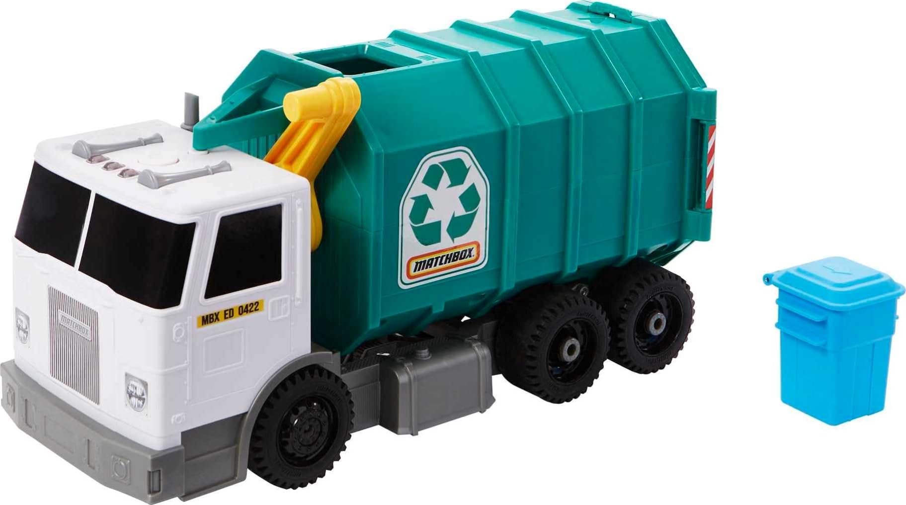 Matchbox Cars, 15-Inch Toy Recycling Garbage Truck with Lights and Sounds, Green Toy for Kids (Amazon Exclusive)