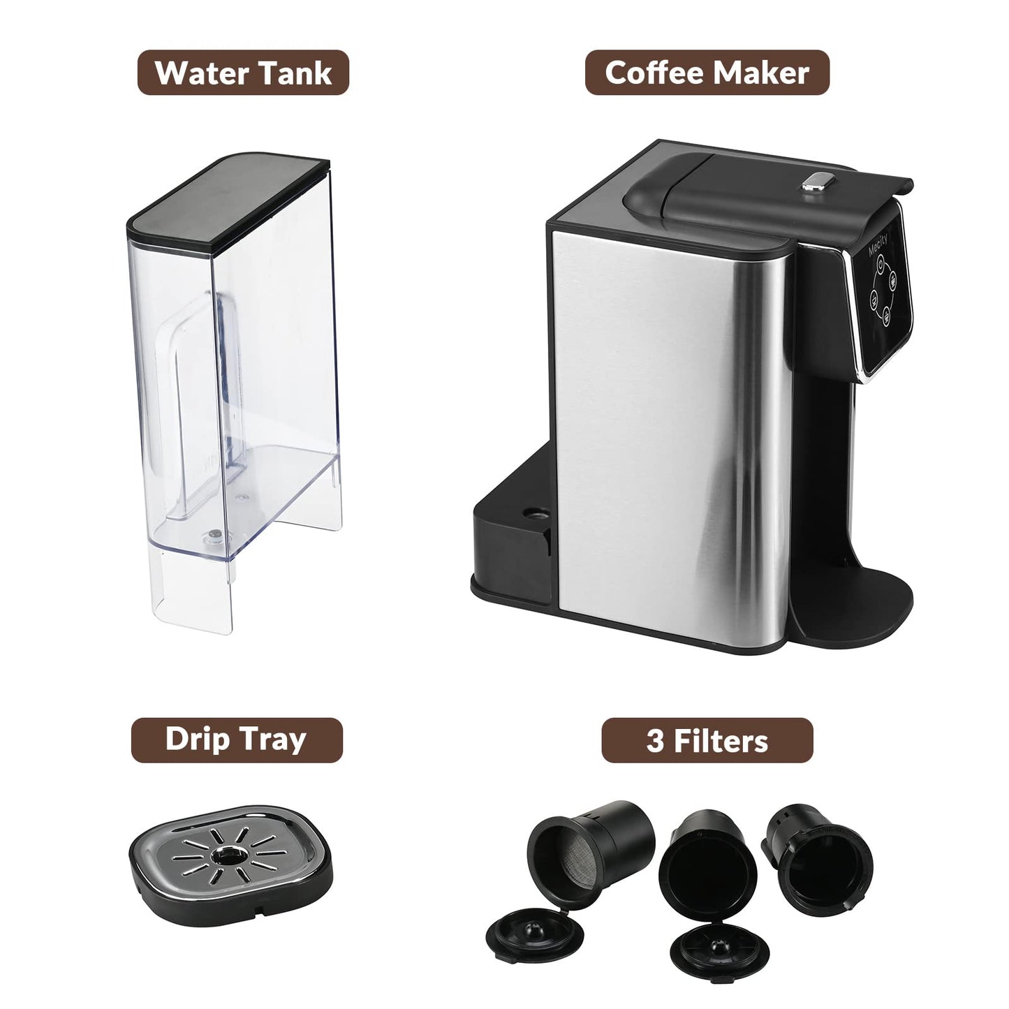 Mecity Coffee Maker 3-in-1 Single Serve Coffee Machine, Compatible with K-cup Coffee Capsule, Instant Coffee Brewer, Loose Tea maker, 6,8,10 Ounce Cup, Removable 50 Oz Water Reservoir, 120V 1150W