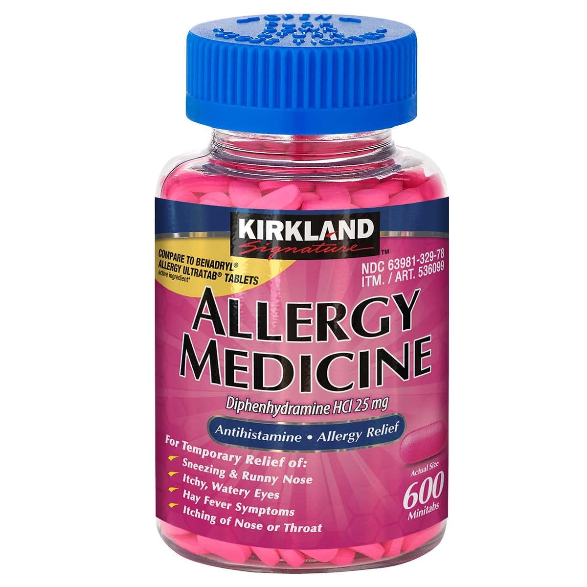 Diphenhydramine HCI 25 Mg - Kirkland Brand - Allergy Medicine and AntihistamineCompare to Active Ingredient of Benadryl® Allergy Generic - 600 Count Personal Healthcare / Health Care