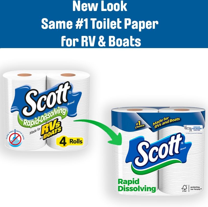 Scott Rapid-Dissolving Toilet Paper, 48 Double Rolls, Sustainable, Septic-Safe, Toilet Paper