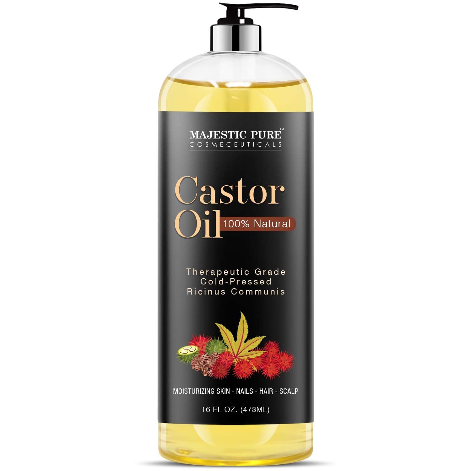 MAJESTIC PURE Castor Oil, 100% Natural Wonder Oil with Numerous Hair, Scalp, Skin and Nails Benefits - Packaging May Vary- 16 fl oz