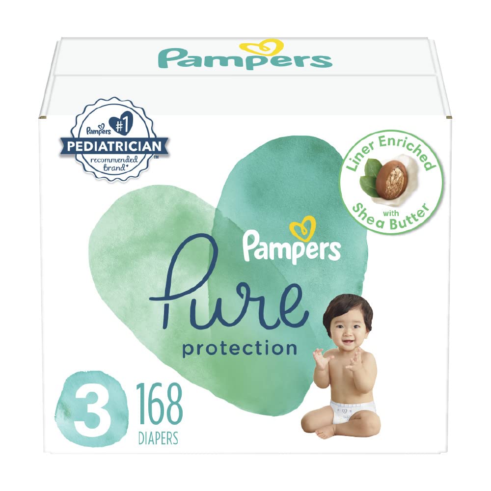 Pampers Pure Protection Diapers - Size 3, 168 Count, Hypoallergenic Premium Disposable Baby Diapers