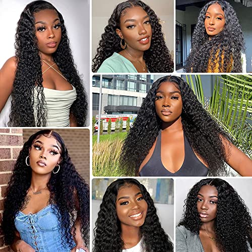 SOSATISFY Deep Wave Lace Front Wigs Human Hair 4x4 HD Transparent Lace Closure Wigs for Black Women Glueless 180% High Density Human Hair Wigs Pre Plucked with Baby Hair (20 inch)