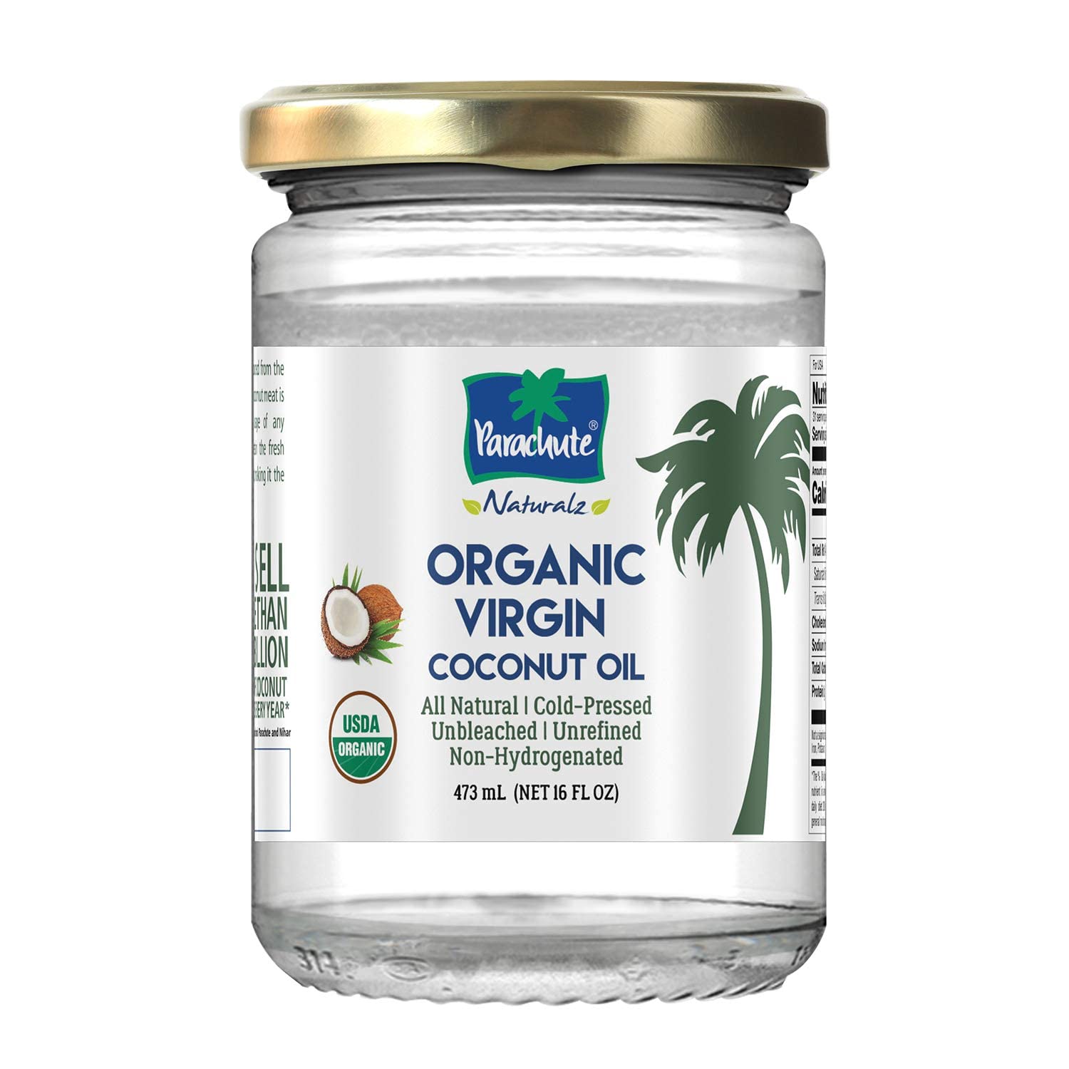 Parachute Naturalz Virgin Coconut Oil | 100% Organic Cooking Oil, Hair Oil and Skin Oil | Cold Pressed | USDA Certified |16 Fl. Oz