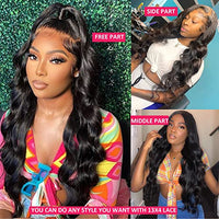 Hairitory Body Wave Lace Front Wigs Human Hair for Black Women 13x4 HD Transparent Wavy Lace Front Human Hair Glueless Wigs Pre Plucked 180% Density Body Wave Lace Frontal Wig Natural Black(22inch)