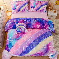 ANGIYUIN 6 Pcs Tie Dye Pink Twin Comforter Set for Girls, 3D Rainbow Galaxy Gradient Themed Bed in A Bag, Pastle Nebula Kids Bedding Set with Sheets, Comforter and Pillowcases for All Season