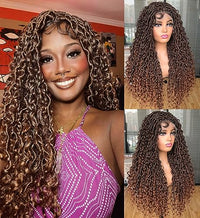 Annivia Goddess Faux Locs Wigs for Black Women 30inch Full Lace Goddess Bohemia Locs Braided Wigs with Baby Hair Hippie Locs Twist Synthetic Goddess Wig with Curly Ends（Ombre Brown）