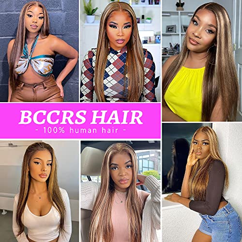 Highlight Ombre Lace Front Wig Human Hair 13x4 HD Transparent 4/27 Honey Blonde Lace Frontal Wigs Pre Plucked with Baby Hair 180% Density Straight Lace Front wigs Human Hair Colored 22 Inch