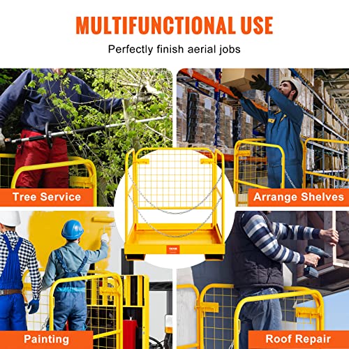 VEVOR Forklift Safety Cage, Forklift Man Basket 1200lbs Capacity, 36'' x 36'' Foldable Forklift Work Platform for 1-2 People with Double-Chain Guardrail & Drain Hole, Perfect for Aerial Work