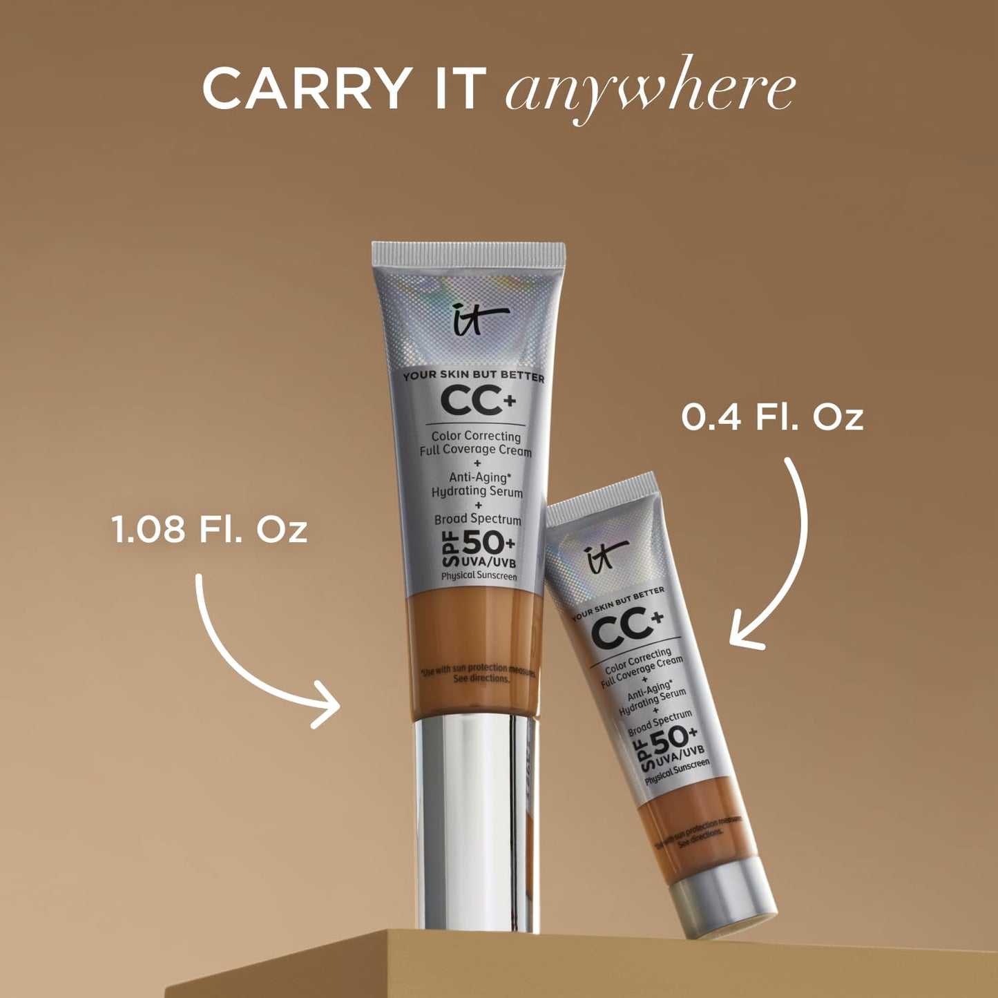 IT Cosmetics Your Skin But Better CC+ Cream, Light Medium (C) - Color Correcting Cream, Full-Coverage Foundation, Hydrating Serum & SPF 50+ Sunscreen - Natural Finish - 1.08 fl oz