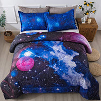 Litanika 3D Galaxy Comforter Full(79x90lnch), 3 Pieces(1 Galaxy Comforter, 2 Pillowcases), Universe Cloud Outer Space Comforter, Microfiber Bedding Set for Boys Kids