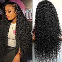 Deep Wave Lace Front Wigs Human Hair 13X4 HD Transparent Deep Curly Human Hair Lace Front Wigs for Women 180% Density Glueless Lace Frontal Wigs Human Hair Pre Plucked with Baby Hair (28 Inch)