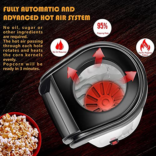 1200W Electric Popcorn Maker Hot Air Popcorn Machine 3 Minutes Fast Healthy And Fat-Free Popcorn Popper, 98% Popping Rate for Home, Party, Cinema Kids, Friends,White