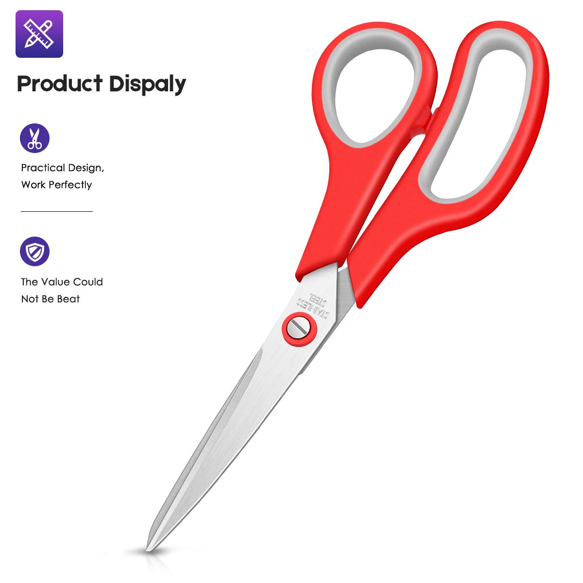 Scissors, Taotree 8" Scissors All Purpose Bulk Pack of 5, Stainless Steel Sharp Scissors for Office Home General Use, High/College School Classroom Teacher Student Kids Scissors Supplies, Same Size