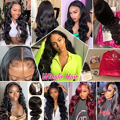 Wingirl 220 Density HD Lace Front Wigs Human Hair Pre Plucked 13x4 Transparent Body Wave Lace Frontal Wig with Baby Hair 12A Glueless Human Hair Wigs for Women Black Color 24 Inch