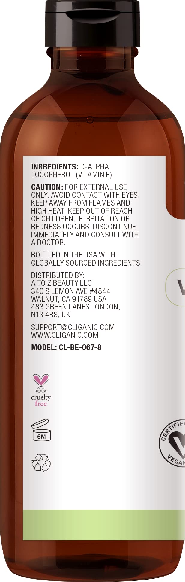 Cliganic 100% Pure Vitamin E Oil for Skin, Hair & Face 240,000 IU (8oz), Non-GMO Verified | Natural D-Alpha Tocopherol