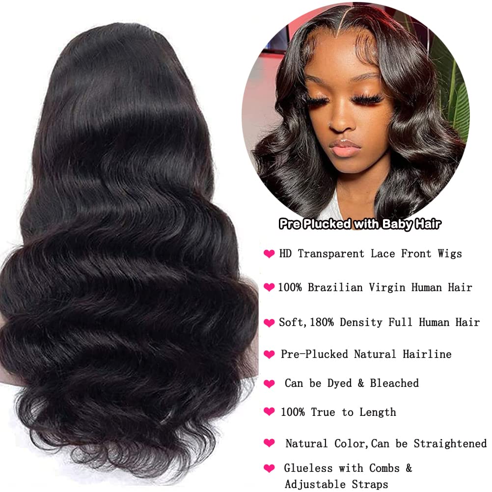 ANNELBEL 13x6 Wear and Go Glueless Body Wave Lace Front Wigs Human Hair HD Transparent Lace Frontal Wigs Pre Plucked with Baby Hair 180% Density Human Hair Wigs for Black Women 18 Inch Natural Color