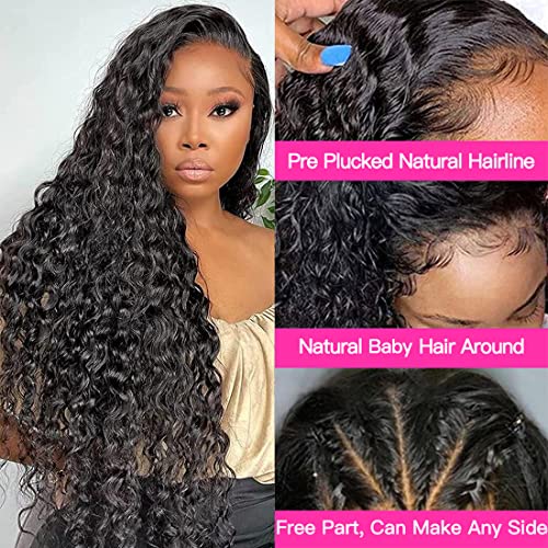 28 Inch Lace Front Wigs Human Hair Water Wave Wigs for Black Women Human Hair 13x4 Lace Front Wigs Pre Plucked with Baby Hair Lace Frontal Wigs Wet and Wavy Wigs Curly Lace Front Wig180% Density