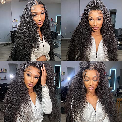 Deep Wave Lace Front Wig Human Hair 13x4 Curly Lace Frontal Wigs for Black Women Water Wave Wig Human Hair Pre Plucked with Baby Hair 180 Density Kinky Curly Wet and Wavy Glueless Wigs