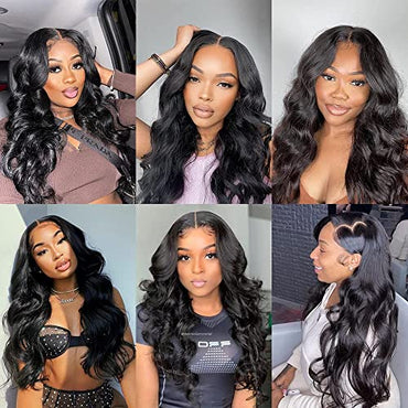 Hepoiss Glueless Wigs Human Hair Pre Plucked 13x4 HD Lace Front Wigs Human Hair 180% Density Body Wave Lace Frontal Wigs Human Hair for Women Wear and Go Human Hair Wig Natural Black Color 20Inch