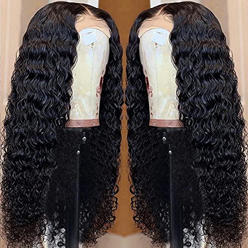 SOSATISFY Deep Wave Lace Front Wigs Human Hair 4x4 HD Transparent Lace Closure Wigs for Black Women Glueless 180% High Density Human Hair Wigs Pre Plucked with Baby Hair (20 inch)